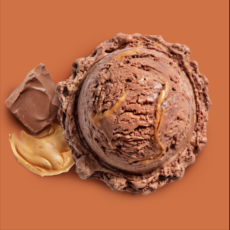 Range SKU 01: chocolate caramel swirl scoop on terracotta